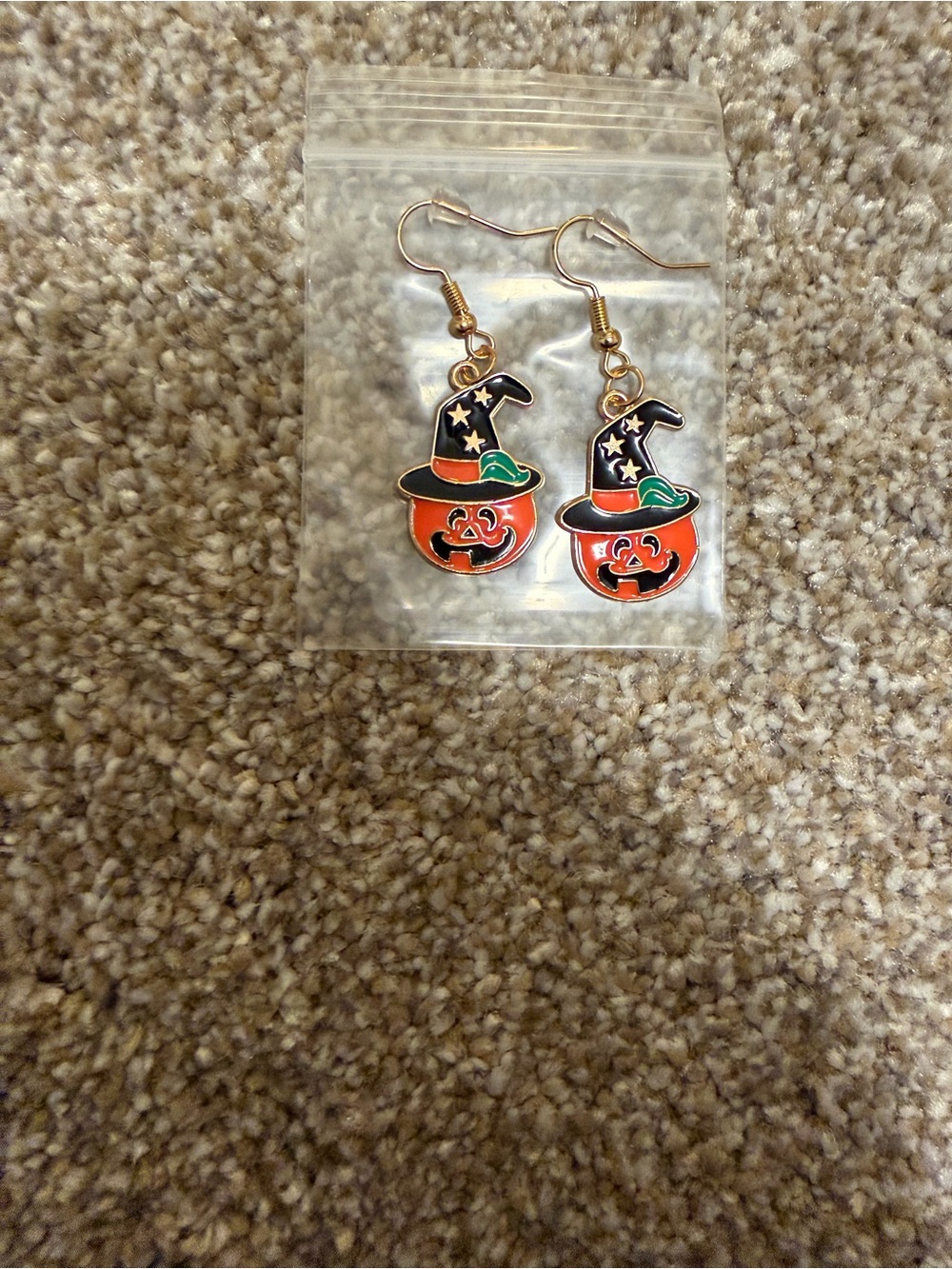 Halloween Pumpkin Witch Hat Drop Earrings - Orange & Black